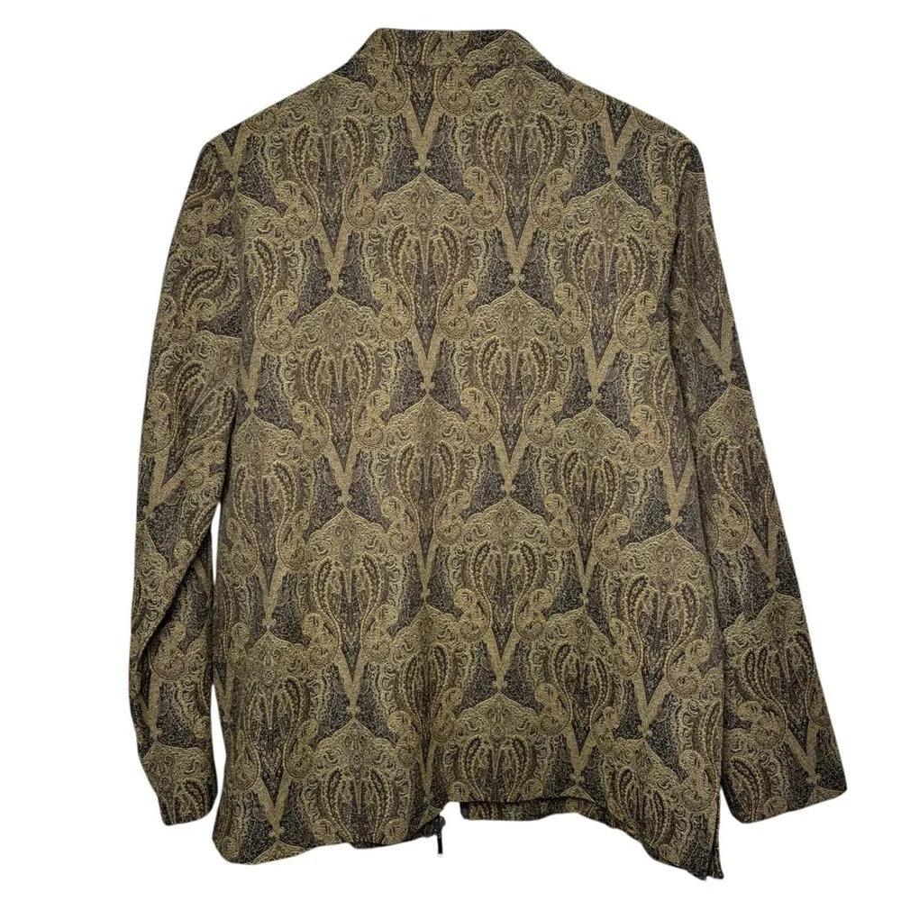 BonWorth Tapestry Jacket Women's Large Full Zipper Brown Paisley Jacquard Granny